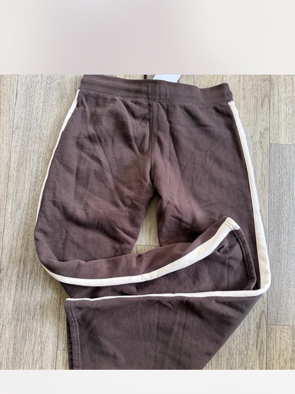 Brandy Melville Brown Track Pants with Cream Side Stripes - Picture 3 of 3